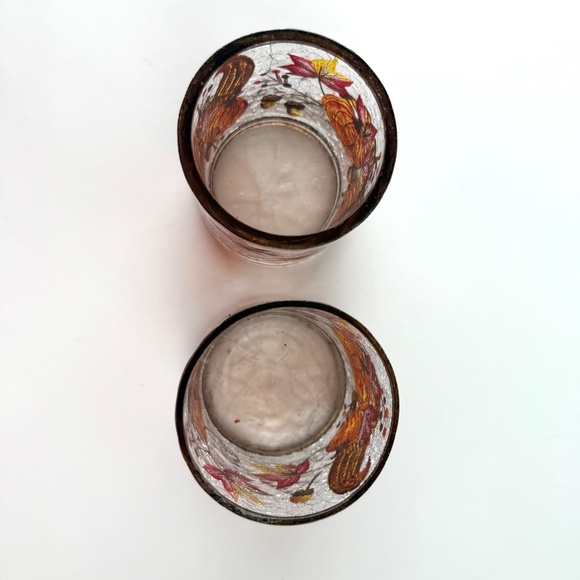 Pair Yankee Candle votive glass candle holders, cornucopia baskets, crackled - Picture 2 of 4